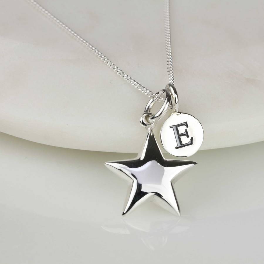 Personalised Min Disc with Letter and Shining Star Necklace in 925 Silver