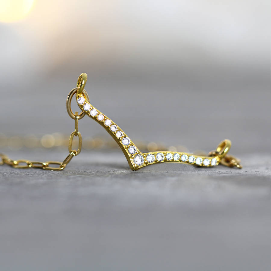 14K Gold Over Cubic Zirconia Wishbone Necklace