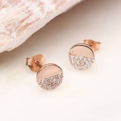 Sterling Silver Rose Gold Pave Set CZ Disc Necklace
