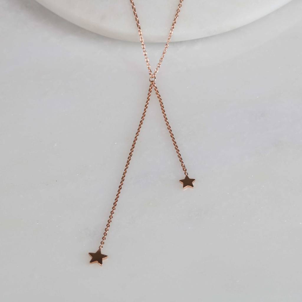 Sterling Silver Double Drop Falling Stars Necklace