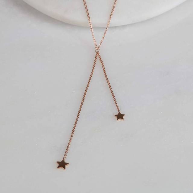 Sterling Silver Double Drop Falling Stars Necklace