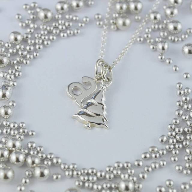 Plain Sterling Silver Christmas Tree Necklace for Christmas Gift