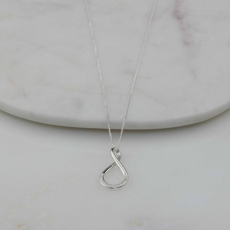 Solid Silver Cubic Zirconia Infinity Necklace with Sparkle