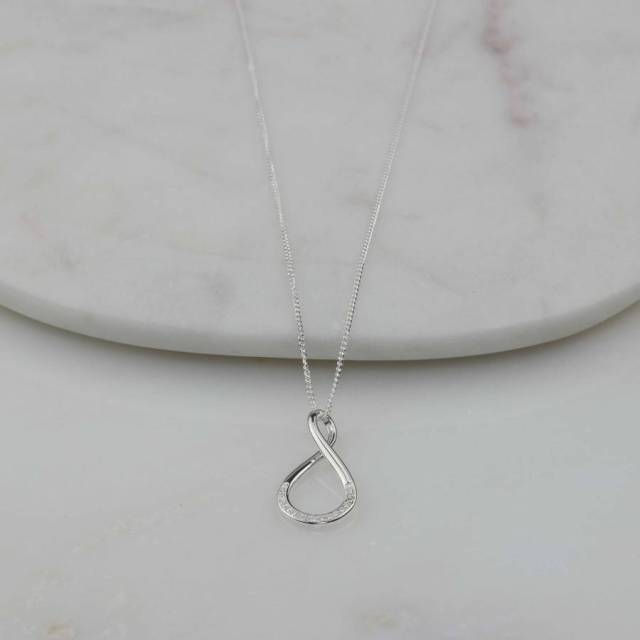 Solid Silver Cubic Zirconia Infinity Necklace with Sparkle