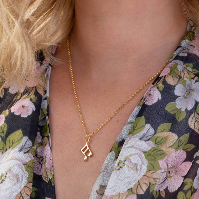 14K Yellow Gold Mini Music Note Necklace for Girls