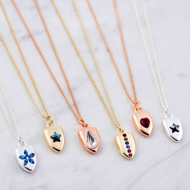 Dainty Design Sterling Silver Crystal Mini Shield Necklace