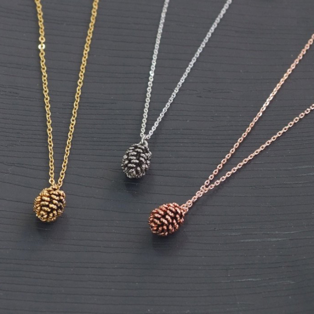 Sterling Silver Pin Cone Necklace in 14K Yellow Gold