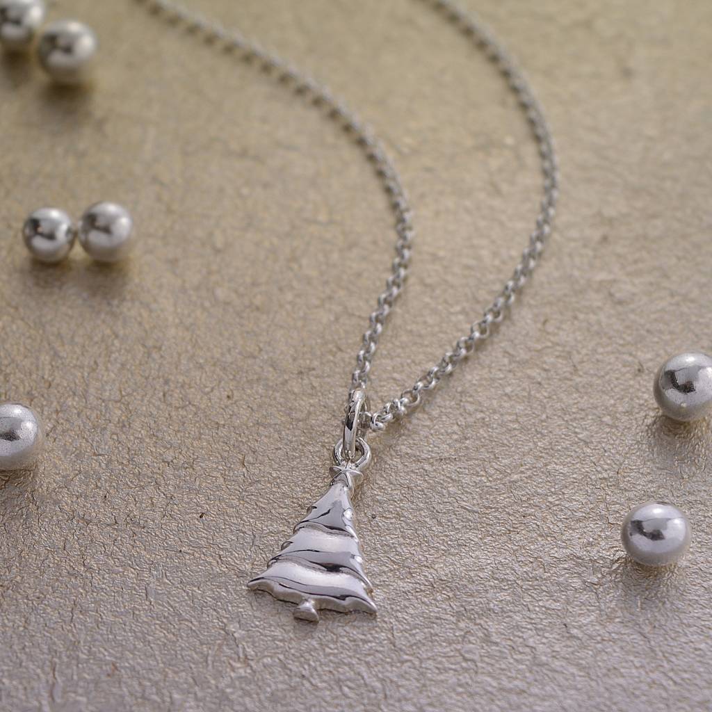 Plain Sterling Silver Christmas Tree Necklace for Christmas Gift