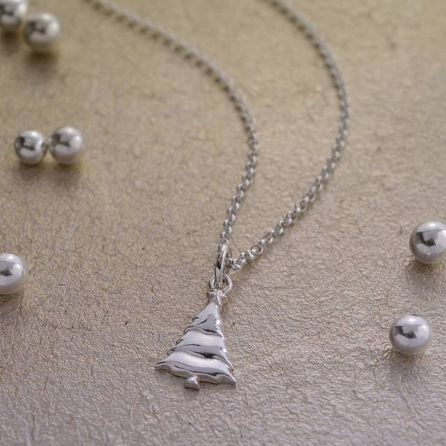 Plain Sterling Silver Christmas Tree Necklace for Christmas Gift