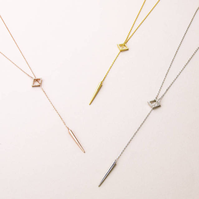 Sterling Silver Cubic Zirconia Lariat Pave Necklace