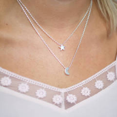 Fashion Jewelry Sterling Silver Moon and Star Layered Necklace