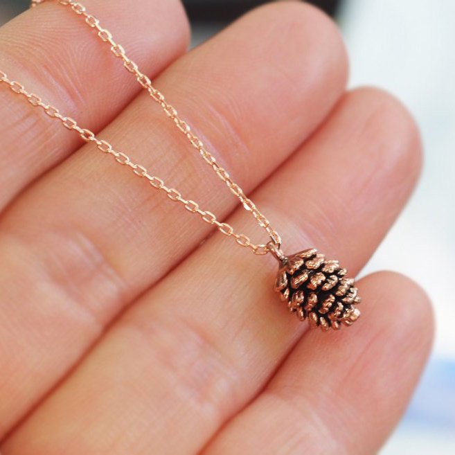 Sterling Silver Pin Cone Necklace in 14K Yellow Gold