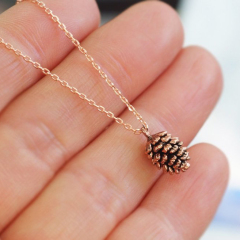 Sterling Silver Pin Cone Necklace in 14K Yellow Gold