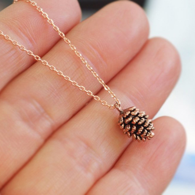 Sterling Silver Pin Cone Necklace in 14K Yellow Gold