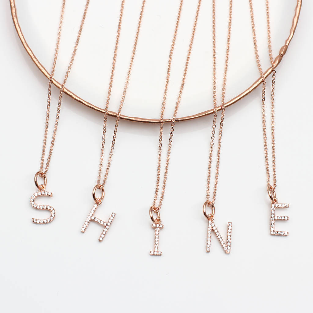 Rose Gold and Cubic Zirconia Initial Necklace in 925 Silver