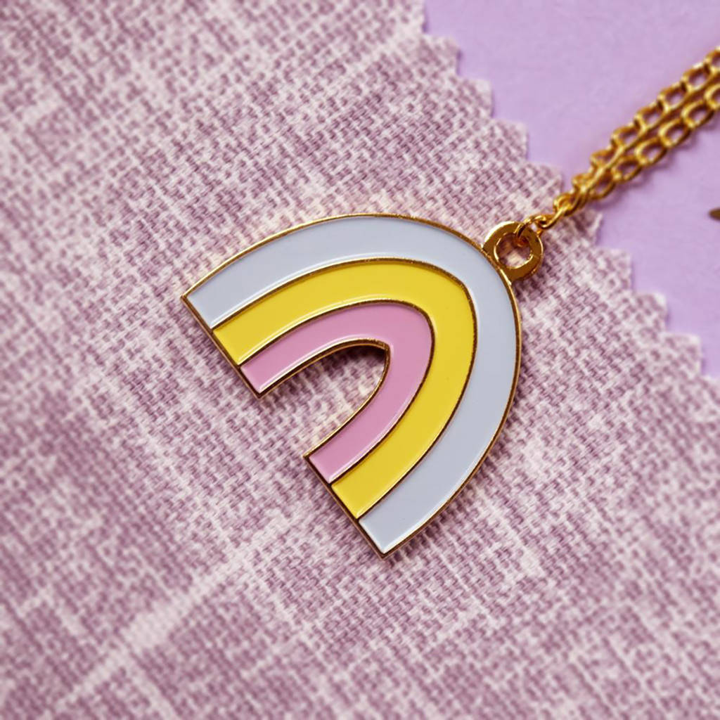 Delicate Design Sterling Silver Enamel Rainbow Necklace