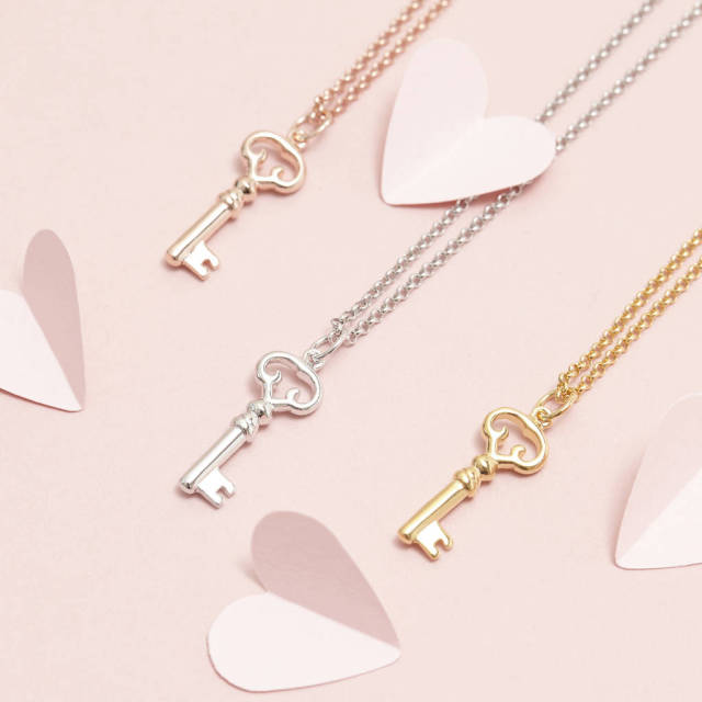 Sterling Silver Key Necklace for Ambition in Silver Gold or Pink