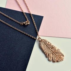 Sterling Silver Plain Jewelry Feather Necklace for Women