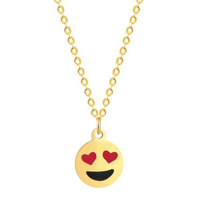 Sterling Silver Heart Eyes Emoji Girls Necklace