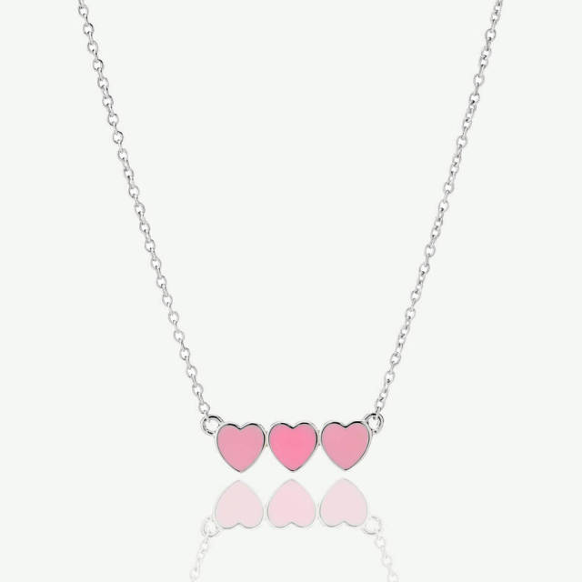 Pretty Sterling Silver Enamel Dream Pink Heart Necklace for Young Girls