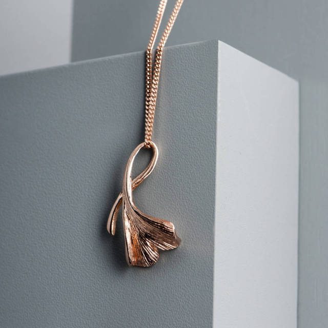 Sterling Silver Rose Gold Ginkgo Leaf Necklace Landou Jewelry