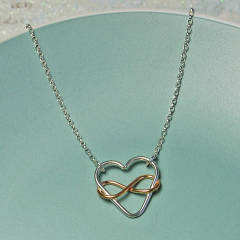 Two Tone Plated Sterling Silver Infinity Love Silver and Gold Heart Necklace