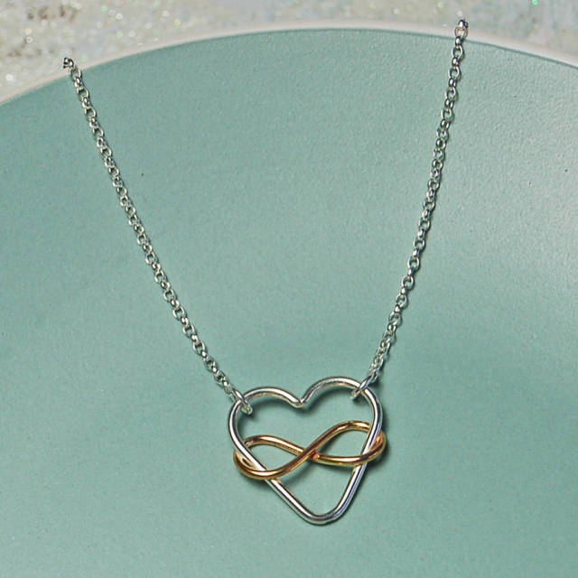 Two Tone Plated Sterling Silver Infinity Love Silver and Gold Heart Necklace