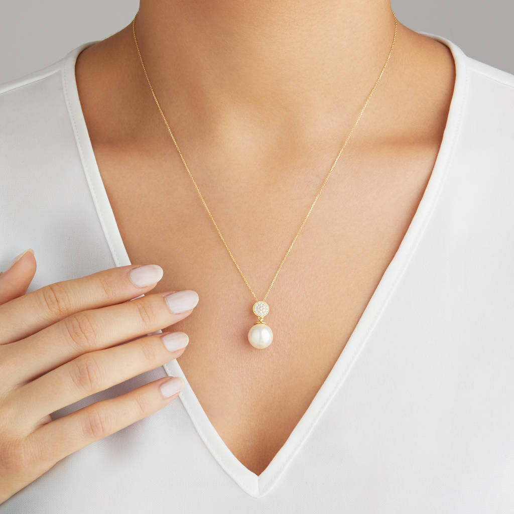 925 Silver CZ Style Freshwater Pearl Drop Pendant Necklace