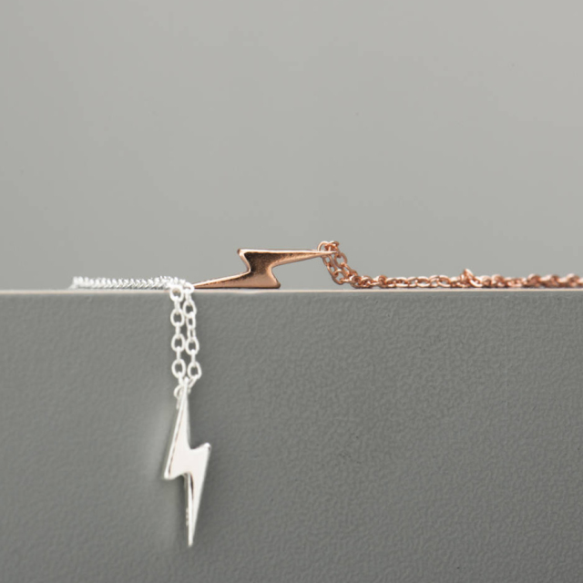 Fine Jewelry Sterling Silver High Polish Lightning Bolt Necklace in 14K Gold