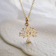 14K Gold Plated Tree Necklace with Cubic Zirconia