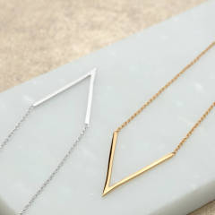 Women Jewelry Sterling Silver V Shaped Chevron Necklace