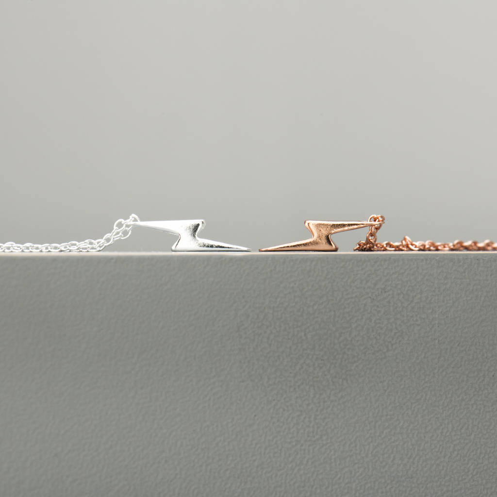 Fine Jewelry Sterling Silver High Polish Lightning Bolt Necklace in 14K Gold