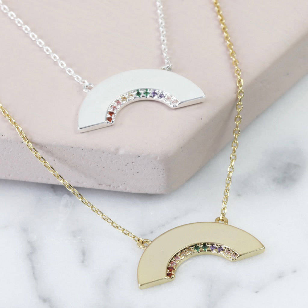 Delicate Design Sterling Silver Crystal Rainbow Necklace