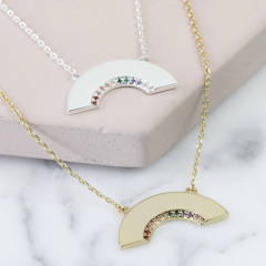 Delicate Design Sterling Silver Crystal Rainbow Necklace
