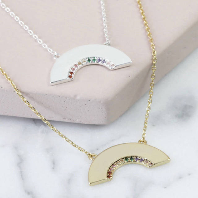 Delicate Design Sterling Silver Crystal Rainbow Necklace
