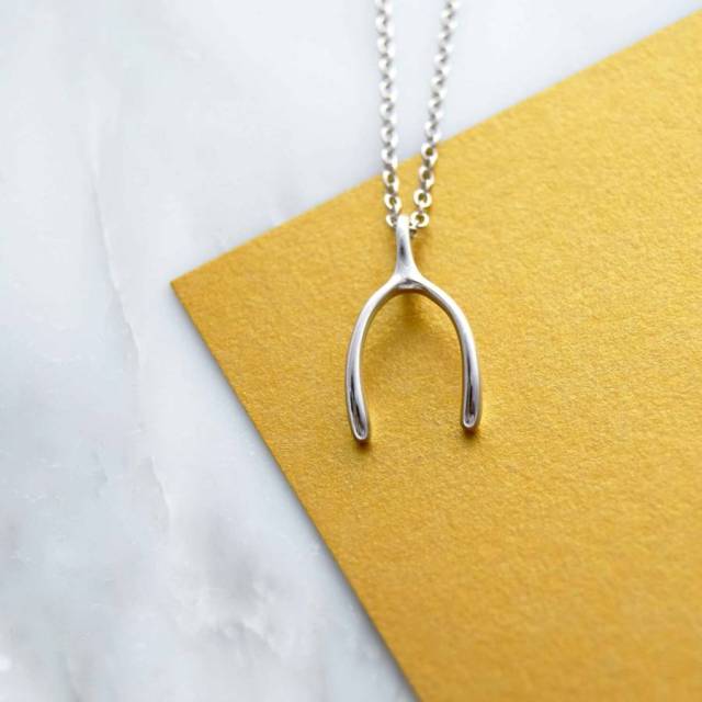 Sterling Silver Wishbone Lucky Necklace