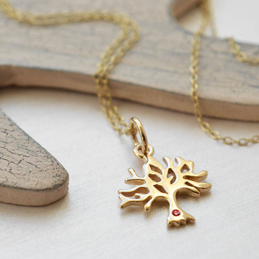 14K Gold Plated Tree Necklace with Cubic Zirconia