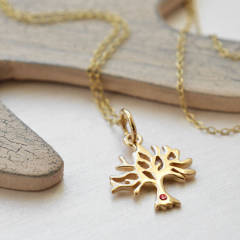 14K Gold Plated Tree Necklace with Cubic Zirconia