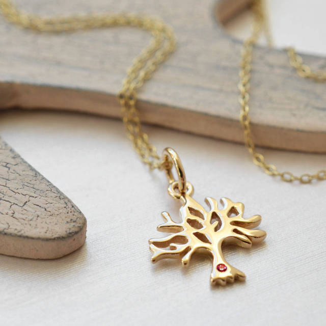 14K Gold Plated Tree Necklace with Cubic Zirconia