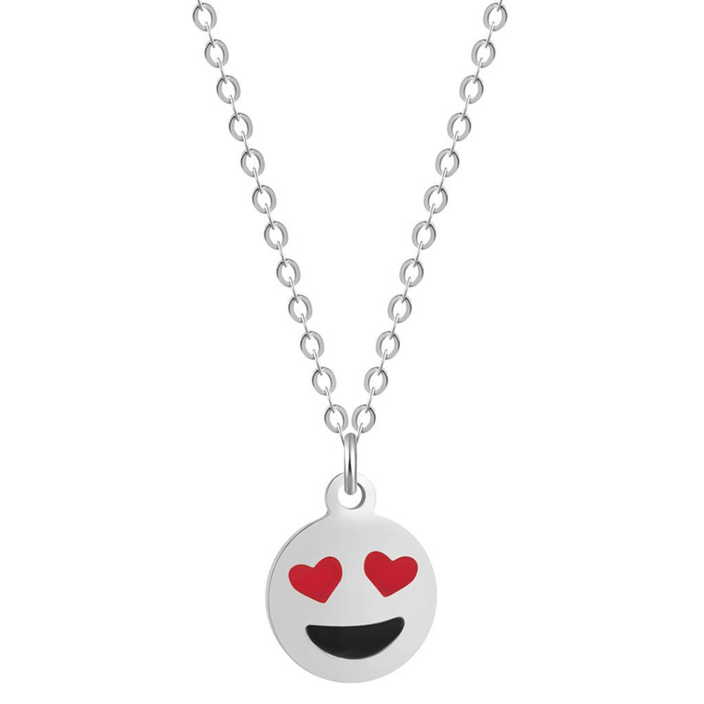 Sterling Silver Heart Eyes Emoji Girls Necklace