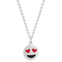 Sterling Silver Heart Eyes Emoji Girls Necklace