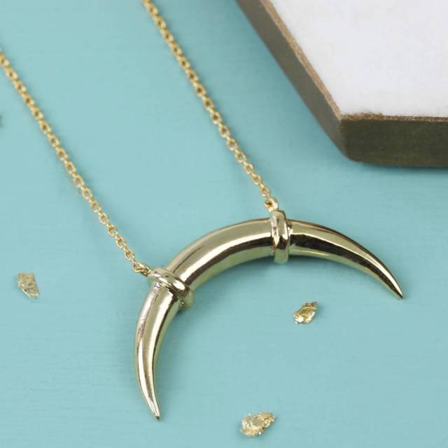 Sterling Silver Plain Long Curved Horm Necklace