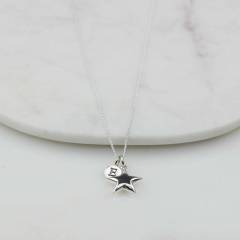 Personalised Min Disc with Letter and Shining Star Necklace in 925 Silver