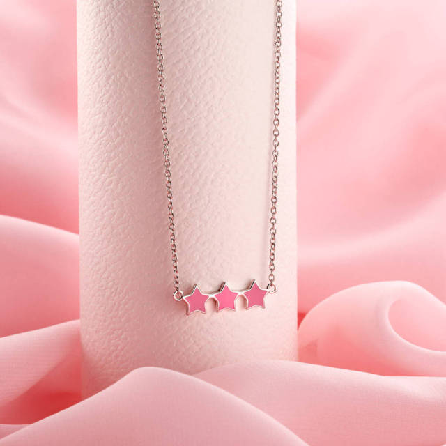 Sterling Silver Trio Dream Pink Star Necklace