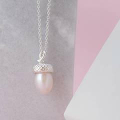 Latest Sterling Silver White Pearl Acorn Pendant Necklace