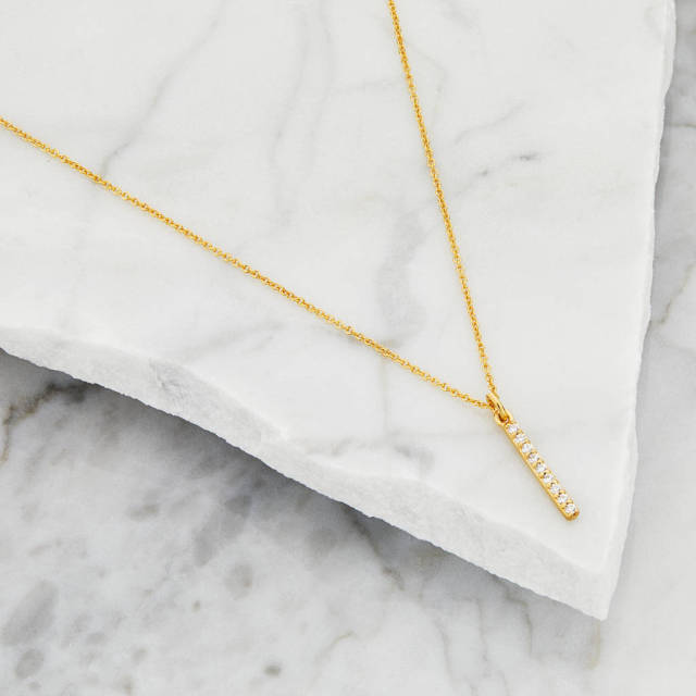 Sterling Silver or Gold Cubic Zirconia Drop Bar Necklace
