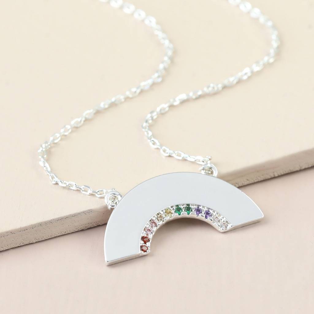 Delicate Design Sterling Silver Crystal Rainbow Necklace
