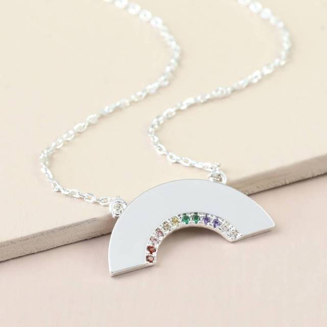 Delicate Design Sterling Silver Crystal Rainbow Necklace