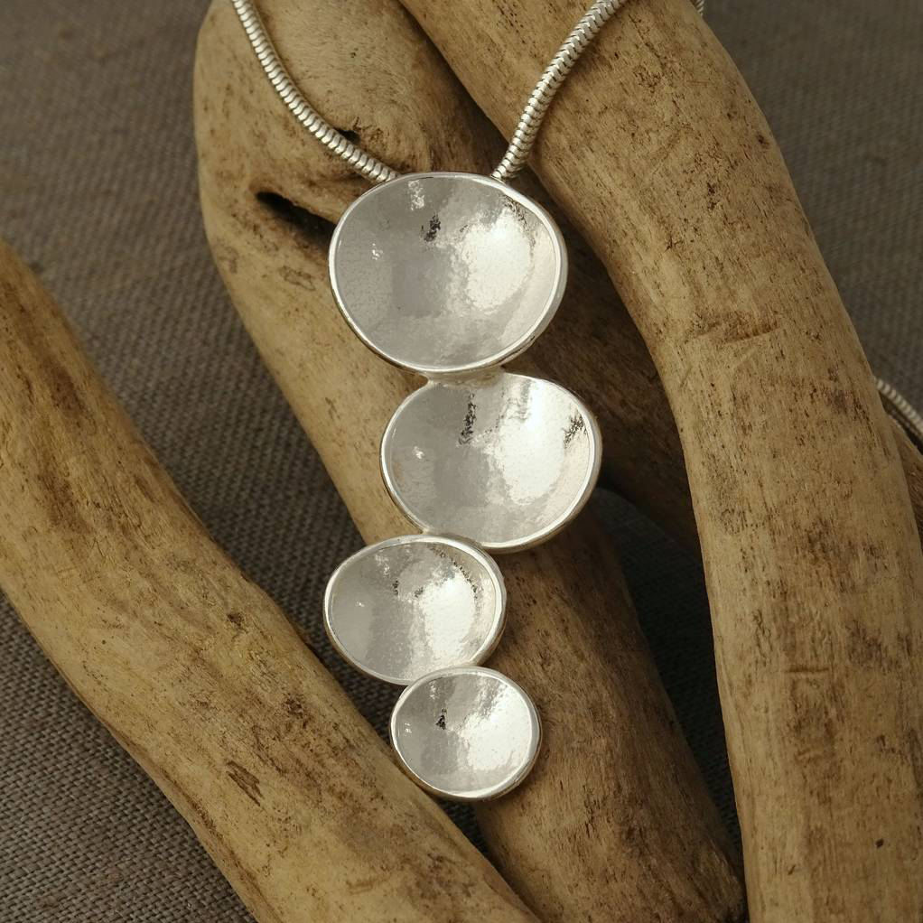 Handmade Jewelry Sterling Silver Textured Silver Pebble Pendant Necklace