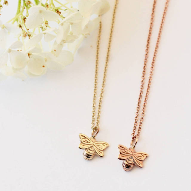 Insect Jewelry Sterling Silver Dainty Gold Bee Necklace
